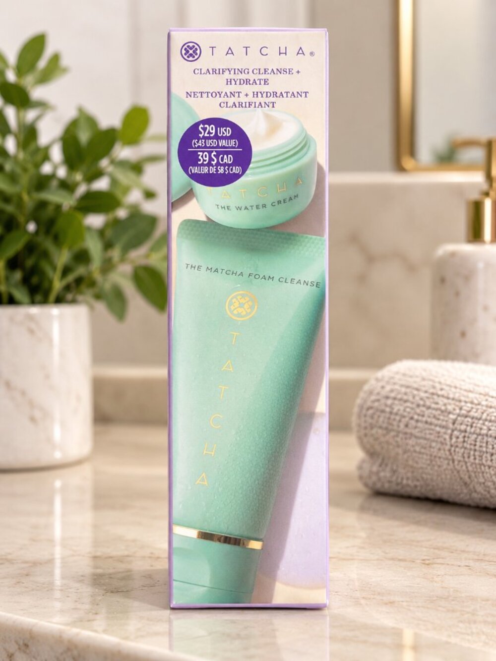Tatcha Bundle of 2 - The Water Cream 15mL & Matcha Foam Cleanse 50mL NEW